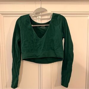 Garage Emerald Ribbed V-Neck Long Sleeve Crop Top